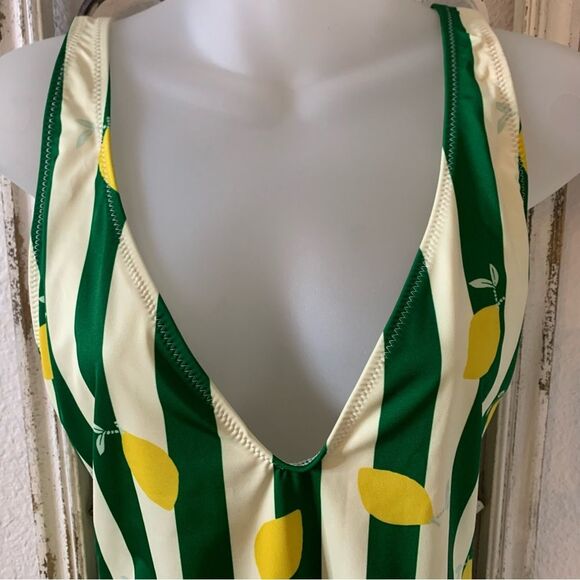 SOLID & STRIPED Lemon Print One-Piece Swimsuit V-Neck Open Back Yellow Green - Picture 13 of 15